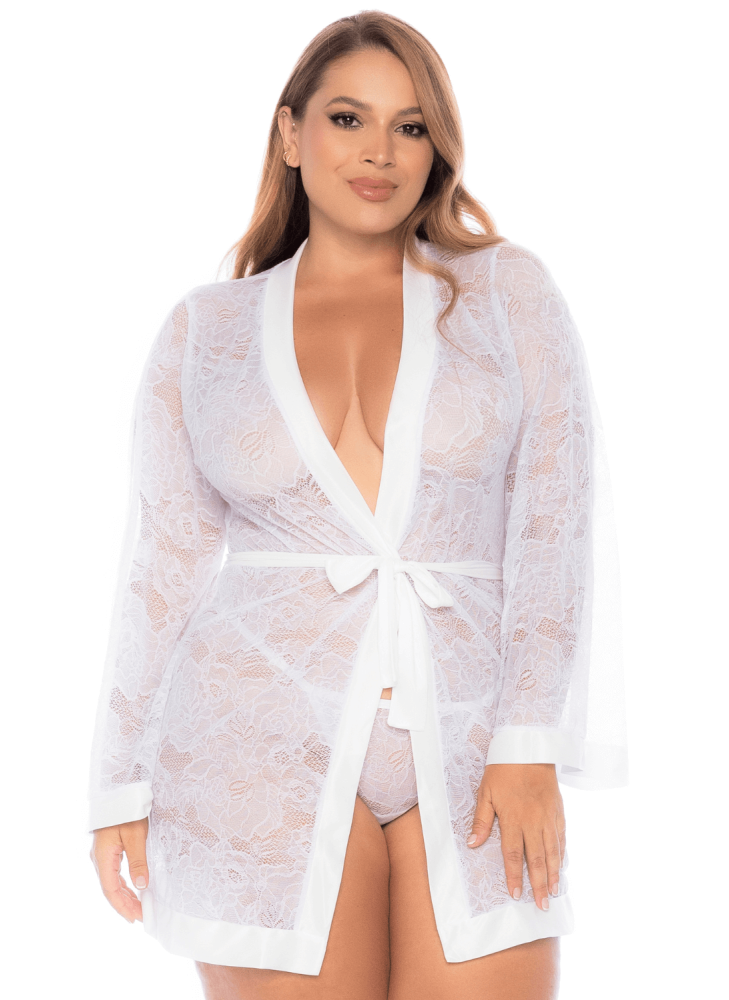Peignoir grande taille en dentelle blanche - MAL7611XWHT